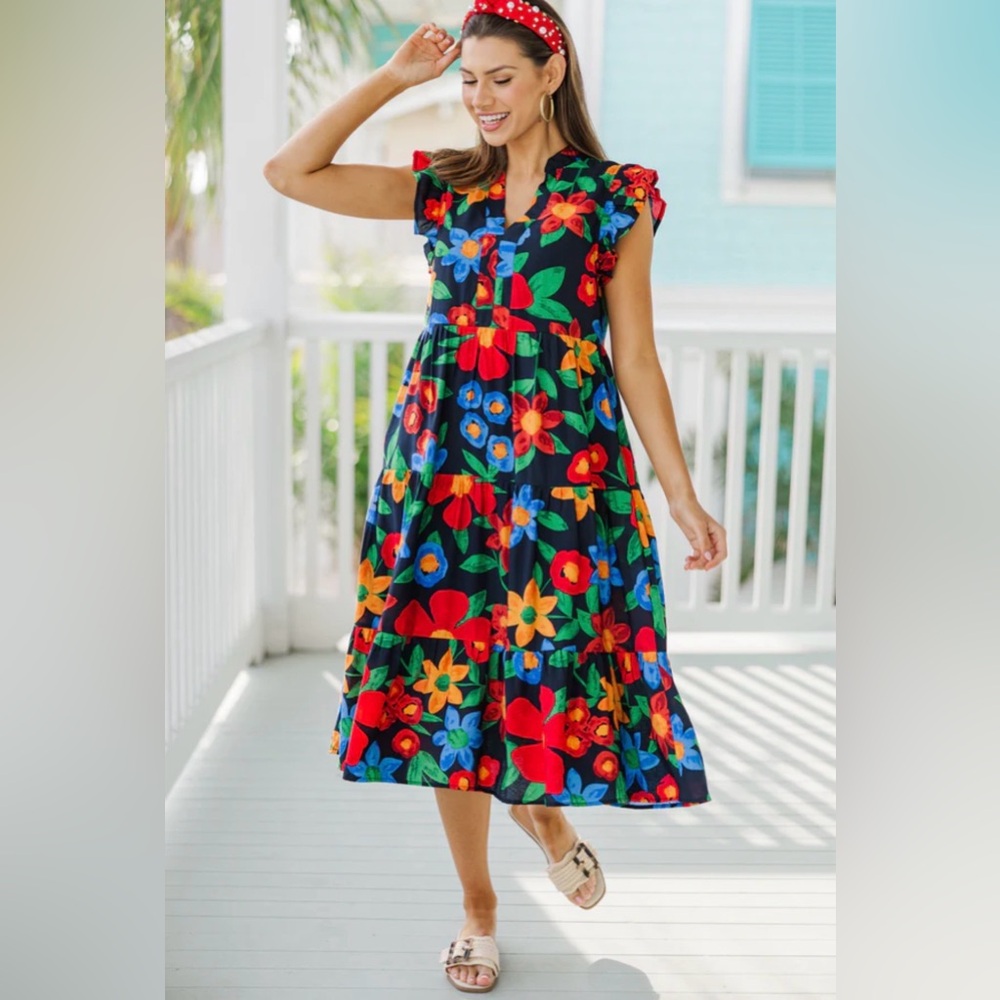 Entro Vibrant Floral Midi Dress